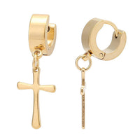 Load image into Gallery viewer, Edelstahl Creolen Ohrring Klippverschluss golden Kreuz Anhänger - chic-net.de
