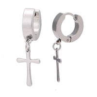 Load image into Gallery viewer, Edelstahl Creolen Ohrring schlicht silber Farben kleiner Kreuz Anhänger 10 mm - chic-net.de
