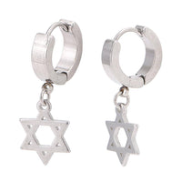 Load image into Gallery viewer, Edelstahl Creolen Ohrring silberfarben Anhänger Davidsstern Klippverschluss - chic-net.de
