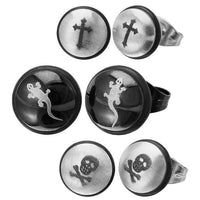Load image into Gallery viewer, Edelstahl Gecko Kreuz Totenkopf Ohrstecker silber schwarz 10 mm rund Gummi - chic-net.de
