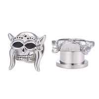 Load image into Gallery viewer, Edelstahl Plug silber Farben Totenkopf Wikinger Helm Skull Schraubplug dünn - chic-net.de
