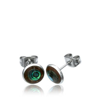 Load image into Gallery viewer, Edelstahl Stein Holz Muschel Ohrstecker silber 8mm rund - chic-net.de

