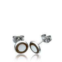 Load image into Gallery viewer, Edelstahl Stein Holz Muschel Ohrstecker silber 8mm rund - chic-net.de
