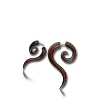 Cargar imagen en el visor de la galería, Fake Holz mini Piercing Spirale Fragezeichen Narra Wood Spiral drop nickelfrei Edelstahl Ohrstecker - chic-net.de
