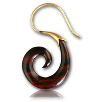 Load image into Gallery viewer, Fake Holz Piercing Narra Wood Brass Spirale golden Ohrring Ohrhänger Organic Tribal - chic-net.de
