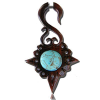 Cargar imagen en el visor de la galería, Fake Holz Piercing Narra Wood Türkis Inlay Schwan Stern Edelstahl Ohrstecker Organic Tribal - chic-net.de
