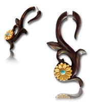 Cargar imagen en el visor de la galería, Fake Holz Piercing S-Form Narra Wood geschnitzte Kokosschale Blume nickelfrei Edelstahl Organic - chic-net.de
