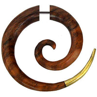 Cargar imagen en el visor de la galería, Fake Holz Piercing Spirale Steckverschluss dunkelbraun goldene Brass Spitze - chic-net.de
