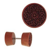 Load image into Gallery viewer, Fake Holz Plug Piercing Edelstahl Gravur teils golden verschiedene Motive - chic-net.de
