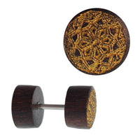 Load image into Gallery viewer, Fake Holz Plug Piercing Edelstahl Gravur teils golden verschiedene Motive - chic-net.de
