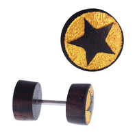 Load image into Gallery viewer, Fake Holz Plug Piercing Edelstahl Gravur teils golden verschiedene Motive - chic-net.de
