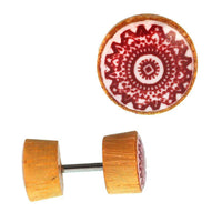 Cargar imagen en el visor de la galería, Fake Holz Plug Piercing Resin Mandala Inlay Jackfrucht rot Edelstahl unisex - chic-net.de
