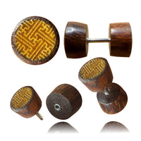 Load image into Gallery viewer, Fake Holz Plug Symbol Piercing Edelstahl Tamarinde Jackfrucht Shou Om Vegvisir - chic-net.de
