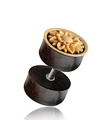 Load image into Gallery viewer, Fake Holz Plug Tamarinde Kokosschale Blume geschnitzt hell Edelstahl Organic Tribal - chic-net.de
