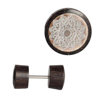 Load image into Gallery viewer, Fake Holzplug dunkel Plug Piercing Edelstahl Holz golden Uhu Om Schmetterling - chic-net.de
