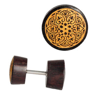 Load image into Gallery viewer, Fake Holzplug dunkel Plug Piercing Edelstahl Holz golden Uhu Om Schmetterling - chic-net.de
