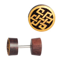 Load image into Gallery viewer, Fake Holzplug dunkel Plug Piercing Edelstahl Holz golden Uhu Om Schmetterling - chic-net.de
