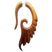 Load image into Gallery viewer, Fake Lobe Piercing Edelstahl Redwood Sawoholz Holz Fishtail Flügel rot braun - chic-net.de

