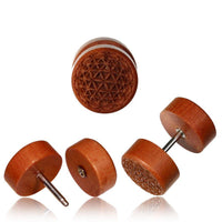 Load image into Gallery viewer, Fake Motiv Holz Plug Piercing Edelstahl Lebensbaum Lebensblume Om Shivaauge - chic-net.de
