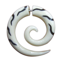 Load image into Gallery viewer, Fake Piercing Bone Edelstahl weiß Spirale Zebra Wellen Zacken Ohrstecker Ohrring - chic-net.de
