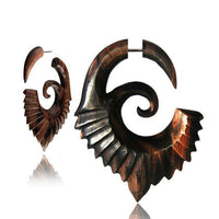 Load image into Gallery viewer, Fake Piercing Edelstahl Arang Holz braun Flügelspirale - chic-net.de
