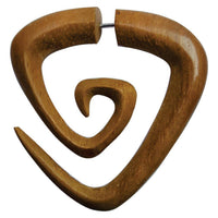Load image into Gallery viewer, Fake Piercing Edelstahl Teak Holz Triangel Spirale - chic-net.de

