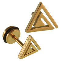 Load image into Gallery viewer, Fake Piercing Expander goldfarben Linien im Dreieck Schaubverschluss Edelstahl - chic-net.de
