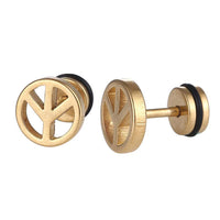 Cargar imagen en el visor de la galería, Fake Piercing Expander goldfarben Peache Zeichen im Kreis Schaubverschluss Edelstahl - chic-net.de
