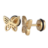 Cargar imagen en el visor de la galería, Fake Piercing Expander goldfarben Schmetterling Schaubverschluss Edelstahl - chic-net.de

