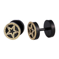 Load image into Gallery viewer, Fake Piercing Expander schwarz golden glitzerner Stern im Kreis Schaubverschluss Edelstahl - chic-net.de
