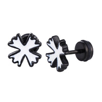 Load image into Gallery viewer, Fake Piercing Expander schwarz mit weißem Kreuz groß Schaubverschluss Edelstahl - chic-net.de
