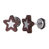 Load image into Gallery viewer, Fake Piercing Expander silber Farben Stern in Holzrahmen Schaubverschluss Edelstahl - chic-net.de
