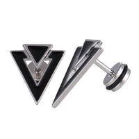 Load image into Gallery viewer, Fake Piercing Expander silberfarben Dreieck schwarz kleines schwarz Schaubverschluss Edelstahl - chic-net.de
