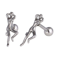 Load image into Gallery viewer, Fake Piercing Expander silberfarben Frau liegend Schaubverschluss Edelstahl - chic-net.de
