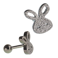 Load image into Gallery viewer, Fake Piercing Expander silberfarben Hase glitzer Schaubverschluss Edelstahl - chic-net.de
