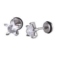 Load image into Gallery viewer, Fake Piercing Expander silberfarben Sternförmig Zirkonia Stein weiß Schaubverschluss Edelstahl - chic-net.de
