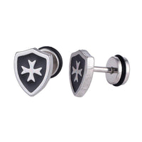 Load image into Gallery viewer, Fake Piercing Expander silberfarben Wappen weißes silbernes kreuz Schaubverschluss Edelstahl - chic-net.de
