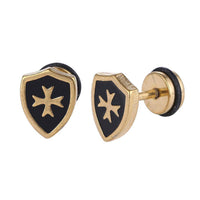 Load image into Gallery viewer, Fake Piercing Expander Wappen schwarz goldfarben Schraubverschluss Edelstahl - chic-net.de
