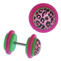 Load image into Gallery viewer, Fake Piercing grün Leoparden Fell Gummiring pink 7 mm - chic-net.de
