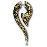 Cargar imagen en el visor de la galería, Fake Piercing Holz Beil Fragezeichen Plug nickelfrei schwarz gold Blumen Ohrstecker - chic-net.de
