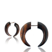Load image into Gallery viewer, Fake Piercing Holz Doppel Kralle Spike braun Edelstahl Ohrring - chic-net.de
