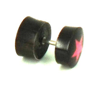 Cargar imagen en el visor de la galería, Fake Piercing Horn Plug schwarz rosa Stern Ohrstecker handgeschnitzt - chic-net.de
