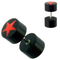 Cargar imagen en el visor de la galería, Fake Piercing Horn Stern schwarz rot, Expander, Ohrhänger, Ohrstecker, Ohrring - chic-net.de
