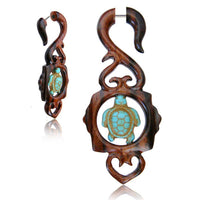 Load image into Gallery viewer, Fake Piercing Narraholz Edelstahl Türkis Inlay Schildkröte Herzen lang Organic Tribal - chic-net.de
