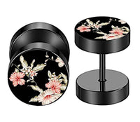 Load image into Gallery viewer, Fake Piercing Ohrring Edelstahl rosa Blüte schwarz silber - chic-net.de
