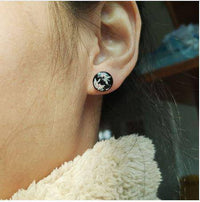 Load image into Gallery viewer, Fake Piercing Ohrring Edelstahl rosa Blüte schwarz silber - chic-net.de
