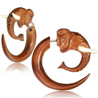 Load image into Gallery viewer, Fake Piercing Ohrring Elefant Rosenholz Bone Edelstahl - chic-net.de
