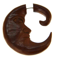 Load image into Gallery viewer, Fake Piercing Ohrring Sawo Holz Mond Sichel Gesicht - chic-net.de
