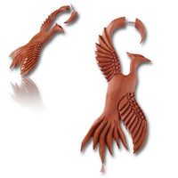 Load image into Gallery viewer, Fake Piercing Phönix Vogel Sawo Holz rotbraun Plug 85 mm Ohrstecker handgeschnitzt - chic-net.de
