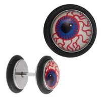 Load image into Gallery viewer, Fake Piercing Plug Edelstahl Auge blau rote Adern schwarz Gummiring 7 mm - chic-net.de
